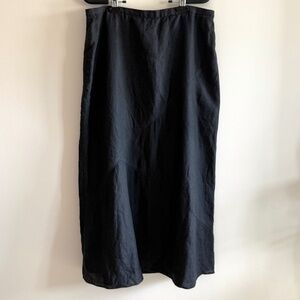 Garnet Hill Linen A-Line Midi Skirt Black 12 Petite Classic Silk Lined Minimal